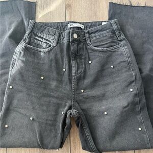 Zara Women's Dark Gray Jeans with Jewel Embellishments